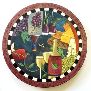 Sticks Handmade Lazy Susan 20" Wine and Cheese Wood Burned Hand Painted